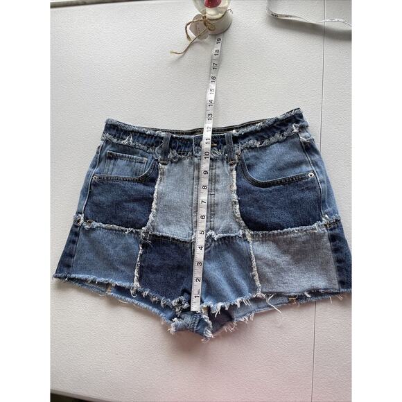 Wild Fable Patchwork Cut Off Shorts High Rise Button Fly Blue Denim Jean Short 4 - Picture 6 of 9